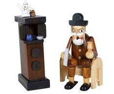 Räuchermännchen Opa am Kamin bunt, 18 cm, Dekofigur Handbemalt im Erzgebirge - Stil/Räuchermann / Räucherfigur aus Holz