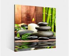 Leinwand 1Tlg Zen Steine Yoga Wellness Bambus Feng Shui Kerze Leinwandbild 9K974 Holz - fertig gerahmt - direkt vom Hersteller, BxH Bild:60cmx60cm