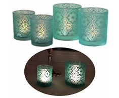 LS-LebenStil 2X Glas Teelichthalter Blau Türkis Windlicht-Halter 10x9cm / 8x7cm