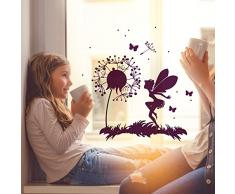 Fensterbild Wandtattoo Pusteblume Fee Schmetterlinge & Punkte Fensteraufkleber Fenstersticker M2093 - ausgewählte Farbe: *pink* ausgewählte Größe: *M - 32cm breit x 32cm hoch*