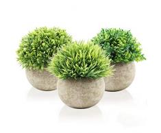 Aibesser Künstliche Topfpflanze, Künstliche Grün Gras Pflanzen mit Topf, 3er-Set Plastik Klein Dekorative Pflanzen Bonsai, Ideal für Büro Bad Garten Balkon Deko und Outdoor Dekoration, Geschenk
