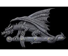 Schlüsselbrett - Drachen Figur auf Schwert | Gothic Deko Schlüsselboard