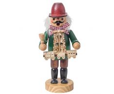 OBC Räuchermännchen Händler grün-rot, 15 cm, Dekofigur Handbemalt im Erzgebirge - Stil/Räuchermann / Räucherfigur aus Holz