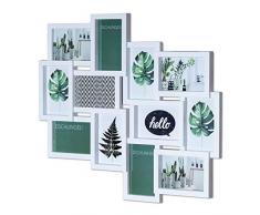 levandeo Fotocollage Bilderrahmen mit Glasscheiben für 12 Fotos Weiß - Fotogalerie Fotorahmen Bilderrahmen Bildergalerie Collage Galerie - im Hochformat und Querformat