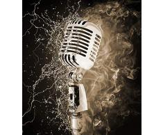 Fototapete selbstklebend Mikrofon - Feuer und Wasser - sephia 100x90 cm - Wandbild Wohnzimmer - Technik Musik Ton