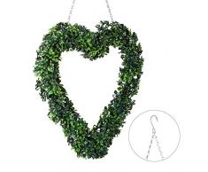 Relaxdays Buchskranz Herz, künstlich, Fenster Deko, zum Aufhängen, Türkranz ganzjährig, Kunststoff, HxB 41 x 37 cm, grün