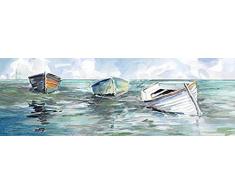 Rahmen-Kunst Keilrahmen-Bild - Carol Robinson: Caught at Low I Leinwandbild Boote Strand Meer maritim (35x105)