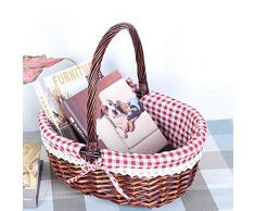 iBaste Weidenkorb Geflochte Bügelkorb mit Leinenfutter Henkelkorb Oval Einkaufskorb Flechtkorb