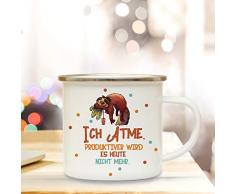 ilka parey wandtattoo-welt Emaillebecher Faultier & Motto Ich atme. produktiver wirds Heute Nicht. Campingtasse mit Spruch Kaffeetasse Geschenk eb241