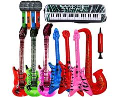 BESLIME 13 Stück Aufblasbare Rock Star Toy Set Aufblasbare Party Props-3 Aufblasbare Gitarre,4 Mikrofone,3 Beth,1 Saxophon,1Tastatur Klavier Und Luftpumpe Für Party Favors Ballons (Zufällige Farbe)
