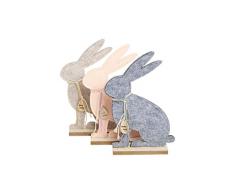 HEITMANN DECO Filz-Hasen auf Holz-Sockel - Dekofigur Hase, Osterhasen zum Aufstellen - Osterdeko, Frühling - 3er-Set - Rosa, Grau, Natur-Braun