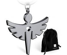 FABACH Schutzengel Fabiel Schlüsselanhänger mit Herz - Edler Engel Anhänger aus Metall in glänzendem Silber - Glücksbringer Geschenk für Auto, Führerschein - Fahr vorsichtig