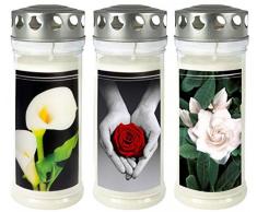 Grabkerze - Grablicht - Motivkerze - Gedenkkerze - 3er Set Dauerbrenner 150-160 Std.