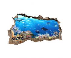 3D Wandtattoo Mauerloch Wandsticker Wandaufkleber Durchbruch Tiere selbstklebend H 60 x B 100 Schlafzimmer Wohnzimmer (WL42 Fische)