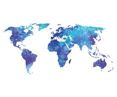 Wandtattoo Weltkarte Aquarell blau grün Wandsticker Wanddeko Wohnzimmer Deko