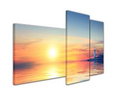 Kunstdruck - Leuchtturm im Sonnenuntergang - 130x80 cm dreiteilig - Leinwandbilder - Bilder als Leinwanddruck - Landschaften - Romantik - Idylle