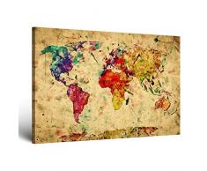 ge Bildet hochwertiges Leinwandbild - Weltkarte Retro in Vintage Deko - Abstrakt - 40 x 30 cm einteilig | Wanddeko Wandbild Wandbilder Wohnzimmer deko Bild |