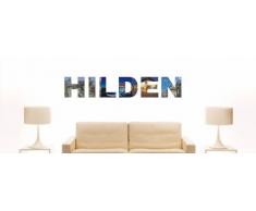 Wandtattoo farbige Wandschrift Städtename Hilden mit Sehenswürdigkeiten 80 x 14 cm Länge