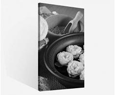 Leinwandbilder 1Tlg Sauna Wellness Öl Massage Feng Shui Blumen schwarz weiß Leinwandbild Kunstdruck Wand Bilder Vlies Wandbild Leinwand Bild Druck 9W2301, Canvas BxH 1tlg:30x60cm