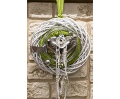 HIKO-EVENTDEKO Türkranz Nr.46 Wandkranz 30 cm weiß mit grünem Band und Metallherz Doppelkranz Wandkranz