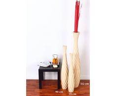 Leewadee Große Bodenvase für Dekozweige hohe Standvase Design Holzvase 90 cm, Mangoholz, Creme