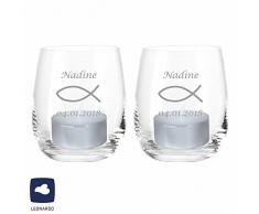 4you Design Leonardo Teelicht Fisch 2er/4er/6er-Set zur Konfirmation - Firmung - Kommunion - Jugendweihe - mit Namen - Windlicht
