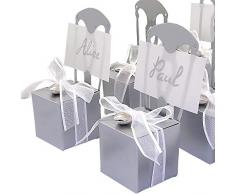 EinsSein 48x Kartonage Stuhl Silber Gastgeschenke Hochzeit Hochzeitsmandeln Verpackung Box Tischdeko Kartonagen Schachteln Taufe Geschenkboxen Süßigkeiten Taufmandeln Tischkarten Bonboniere Wedding