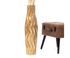 Leewadee Große Bodenvase für Dekozweige hohe Standvase Design Holzvase 75 cm, Mangoholz, Gold