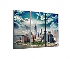 130x90cm - Keilrahmenbild Sonnenaufgang Manhattan Wolkenkratzer New York 3teiliges Wandbild auf Leinwand und Keilrahmen - Fotobild Kunstdruck Artprint