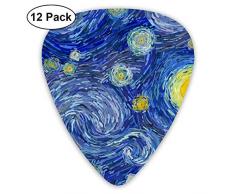 Houity Gitarrenplektrum, abstraktes Ölgemälde, helle Mond- und Sternenhimmel, 12-teiliges Set aus umweltfreundlichem ABS-Material, geeignet für Gitarren, Quads, etc.