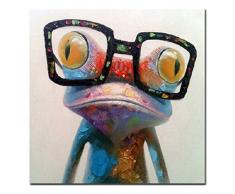 Fokenzary handgemaltes Ölgemälde auf Leinwand niedlicher Frosch mit Brille fertig gespannt und gerahmt bereit zum Aufhängen canvas 24x24in