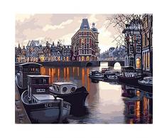 Xyywqybg Malen Nach Zahlen Kit, Diy Ölgemälde Zeichnung Maritime Stadt Leinwand Mit Pinsel Christmas Decor Dekorationen Geschenke-60X75Cm, Frameless