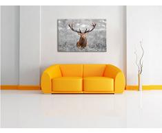 Großer Hirsch im Feld B&W Detail, Format: 120x80 auf Leinwand, XXL riesige Bilder fertig gerahmt mit Keilrahmen, Kunstdruck auf Wandbild mit Rahmen, günstiger als Gemälde oder Ölbild, kein Poster oder Plakat