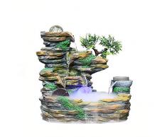 A Wasserspiel Springbrunnen Dekoration Für Zuhause,Kaskade Indoor Wasserfall,beruhigendes Wasser Klingt Tischbrunnen Mit Led Beleuchtung Grün 12.2zoll