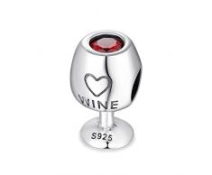 Unbekannt GoT Charm Weinglas 925 Sterling Silber – 2 x 1 kaufen Sie EIN und tragen Sie Zwei – für Damen-Armband – rotes Glas – kompatibel mit Pandora – inklusive Stoff-Geschenktasche