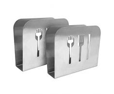 com-four® 2x Serviettenhalter aus rostfreiem Edelstahl, matt gebürstet, Serviettenständer mit Besteck-Dekor, 15 x 12,5 x 5 cm (02 Stück - Besteck)
