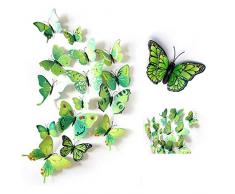 24 Stück Wall Sticker, MOMDAD 3D Schmetterlinge Blumen Wandsticker Wandaufkleber Stickers für Türen Fenster - Bunt Grün