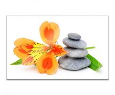 Acrylglasbilder 80x50cm Wellness Steine Blume orange Lilie Spa Feng Shui Acryl Bilder Acrylbild Acrylglas Wand Bild 14H1007