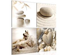 Bilder Feng Shui Muscheln Wandbild Vlies - Leinwand Bild XXL Format Wandbilder Wohnzimmer Wohnung Deko Kunstdrucke 60 x 60 cm Braun 4 Teilig - MADE IN GERMANY - Fertig zum Aufhängen 501644a