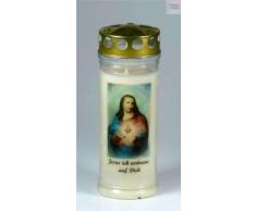 Grablicht-Kerze Herz-Jesu, ich vertraue.. 3702 - 20x7cm - ca. 7 Tage Brenndauer - Grabkerze mit Jesus-Motiv und Spruch - Trauerkerze mit Foto und Spruch