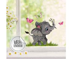 Fensterbilder Fensterbild kleiner Elefant mit Schmetterlinge wiederverwendbar Frühling Frühlingsdeko Fensterdeko bf47 - ausgewählte Farbe: *bunt* ausgewählte Größe: *1. Kleiner Elefant*