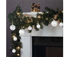 Weihnachtsgirlande Tannengirlande Lichterkette 270cm 180 Spitzen 20 Lampen 16 Kugeln Weiß