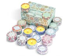 SCENTORINI Citronella Kerzen Set, 100% Sojawachs Zitronengras Kerze für Anti Mücke, 95g, 12 x 15Std