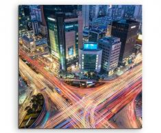 Leinwandbild 60x60cm Urbane Fotografie – Verkehrskreuzung, Gangnam, Seoul, Südkorea auf Leinwand exklusives Wandbild moderne Fotografie für ihre Wand in vielen Größen