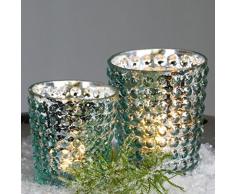 Windlicht Glaswindlicht Teelichthalter Kerzenhalter grün in Bauersilberoptikn