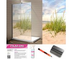 Glasdekor Dusche Sichtschutz und Trennwände, Druck auf Glasdekorfolie in Sandstrahloptik, hochwertig bedruckte Glasdekorfolien mit einer satinierte Oberfläche aus eigener Produktion! (200 x 100 cm)