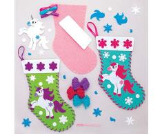 Baker Ross AT293 Einhorn Weihnachtsstrumpf Nähset (3 Stück) Festliches Basteln Kinder zu Weihnachten, Sortiert