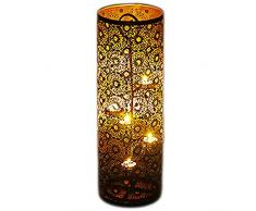 Großer XXL Windlichthalter 5er Teelicht-Halter Windlichtsäule Vintage Aufsteller Kerze mit Ornament-Verzierung. Von Haus der Herzen®