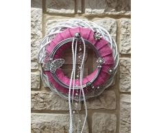 HIKO-EVENTDEKO Türkranz Rebenkranz Weiss Wandkranz Nr.62 Türkranz 35 cm mit Schmetterlingen rosa Filz Silber Draht modern Türdeko Türschmuck Kranz Türkranz