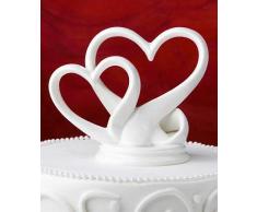 FLAIRELLE® Tortenaufsatz Herzen Porzellan weiß, Hochzeitstorte Cake Topper Herz, Hochzeitsdeko Tortenfigur Tortendeko Hochzeit, Porzellanfigur